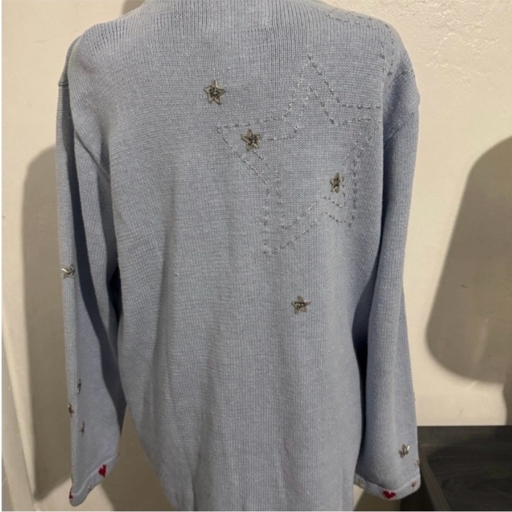 Storybook Knits Light blue Cardigan with Red and Gold Accents - Picture 8 of 9
